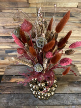 Afbeelding in Gallery-weergave laden, Keramieken vaas met bollen brons (rode en gouden droogbloemen)
