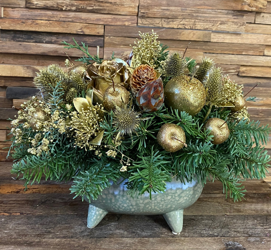 Langwerpig kerststuk goud