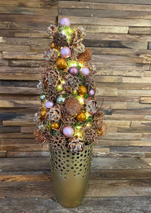 lichtgevend kerstboompje met roze en bronzen tinten