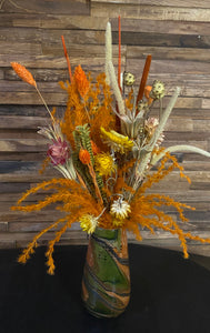 Fidrio vaas met geel/oranje droogbloemen
