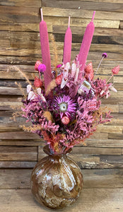 Fidrio bol met roze droogbloemen
