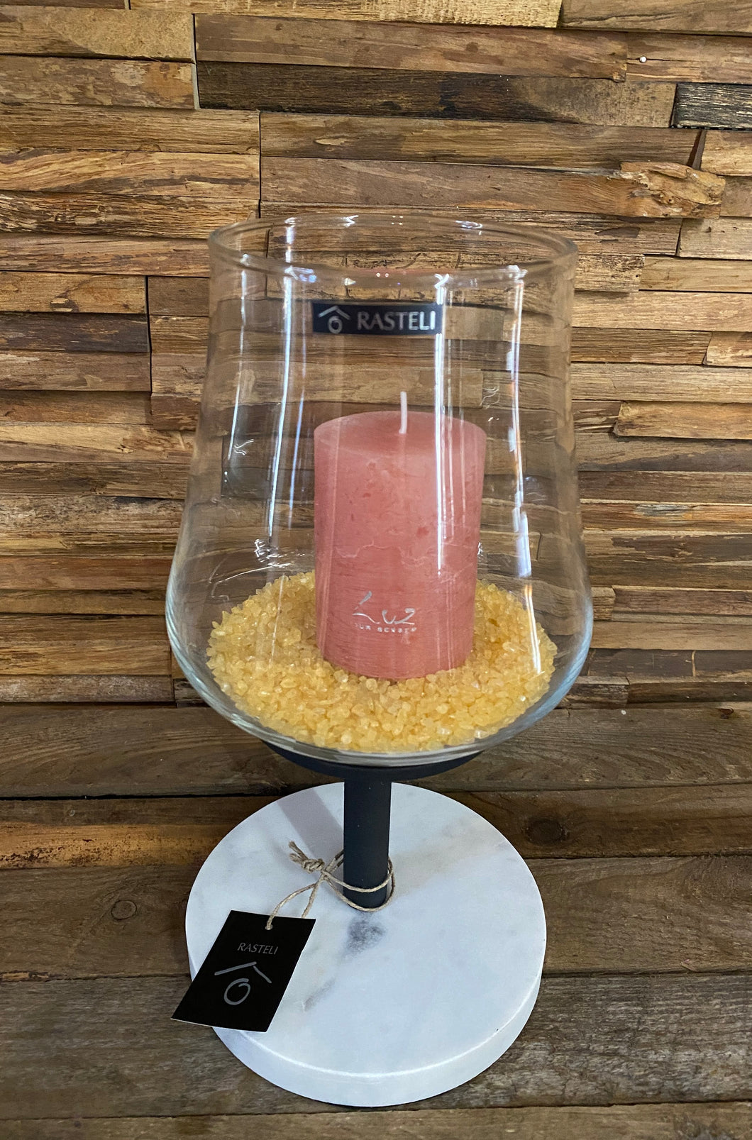 Rasteli glas met marmeren voet + kaars (S)