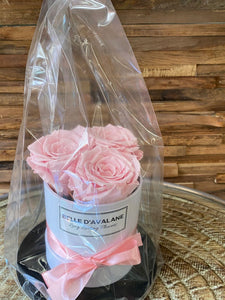 Rozenbox wit met roze rozen 3st